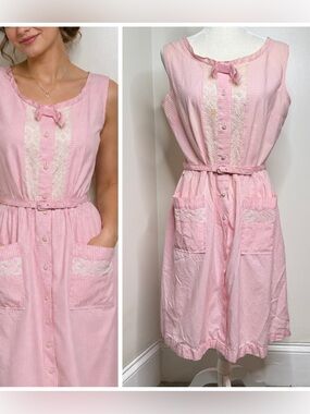 FLAWED Vintage 50’s Alden’s Lightweight Gingham Pink White Day Dress NO Size